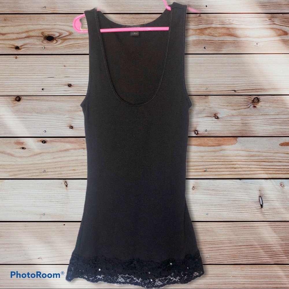 Express Ribbed Tank with Sequin Lace Band